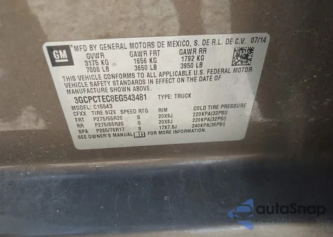 2014 Chevrolet Silverado 1500 High Country from USA, damaged, VIN 3GCPCTEC8EG543481